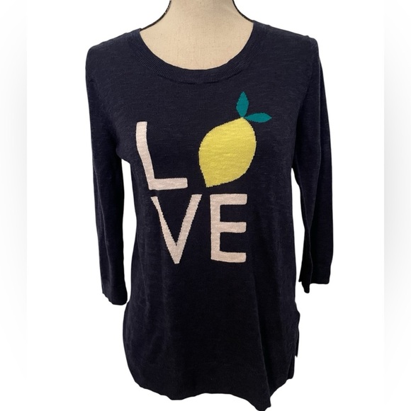 Gap Navy Love Lemon Graphic Sweater Size Small 3/4 Length Sleeves Cotton Blend - Picture 1 of 7